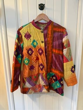 Sandy Starkman 100% Silk Patchwork Embroidered Art Jacket Medium